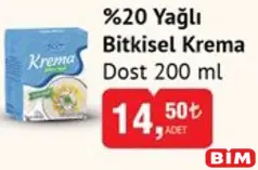DOST %20 YAĞLI BİTKİSEL KREMA 200 ML DOST %20 YAĞLI BİTKİSEL KREMA 200 ML